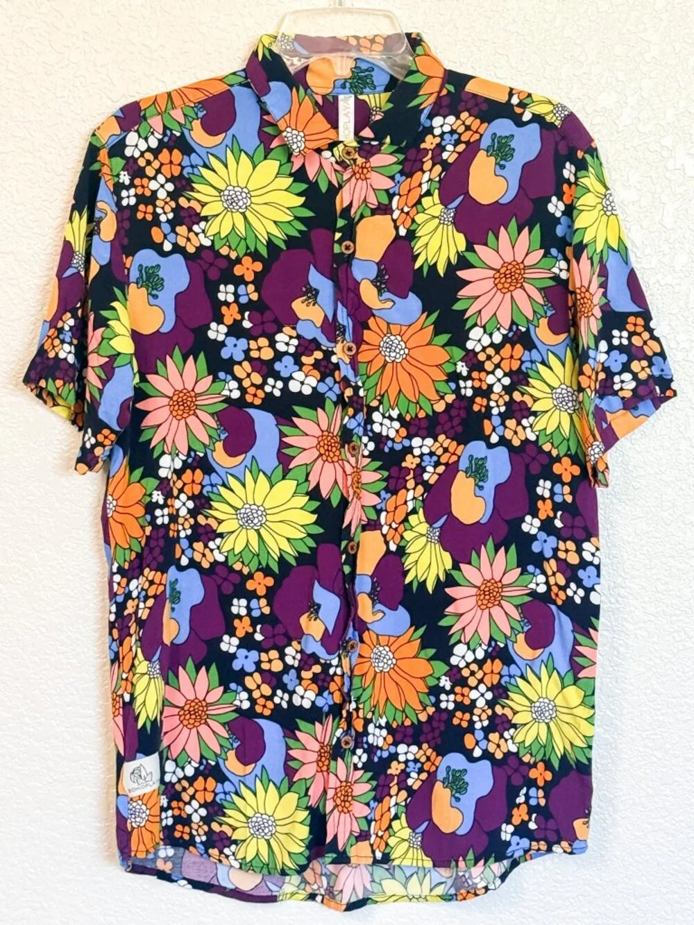 Dark Tropical Floral Button-Up Camp Shirt Mens Large Retro Vacation Island Vibes